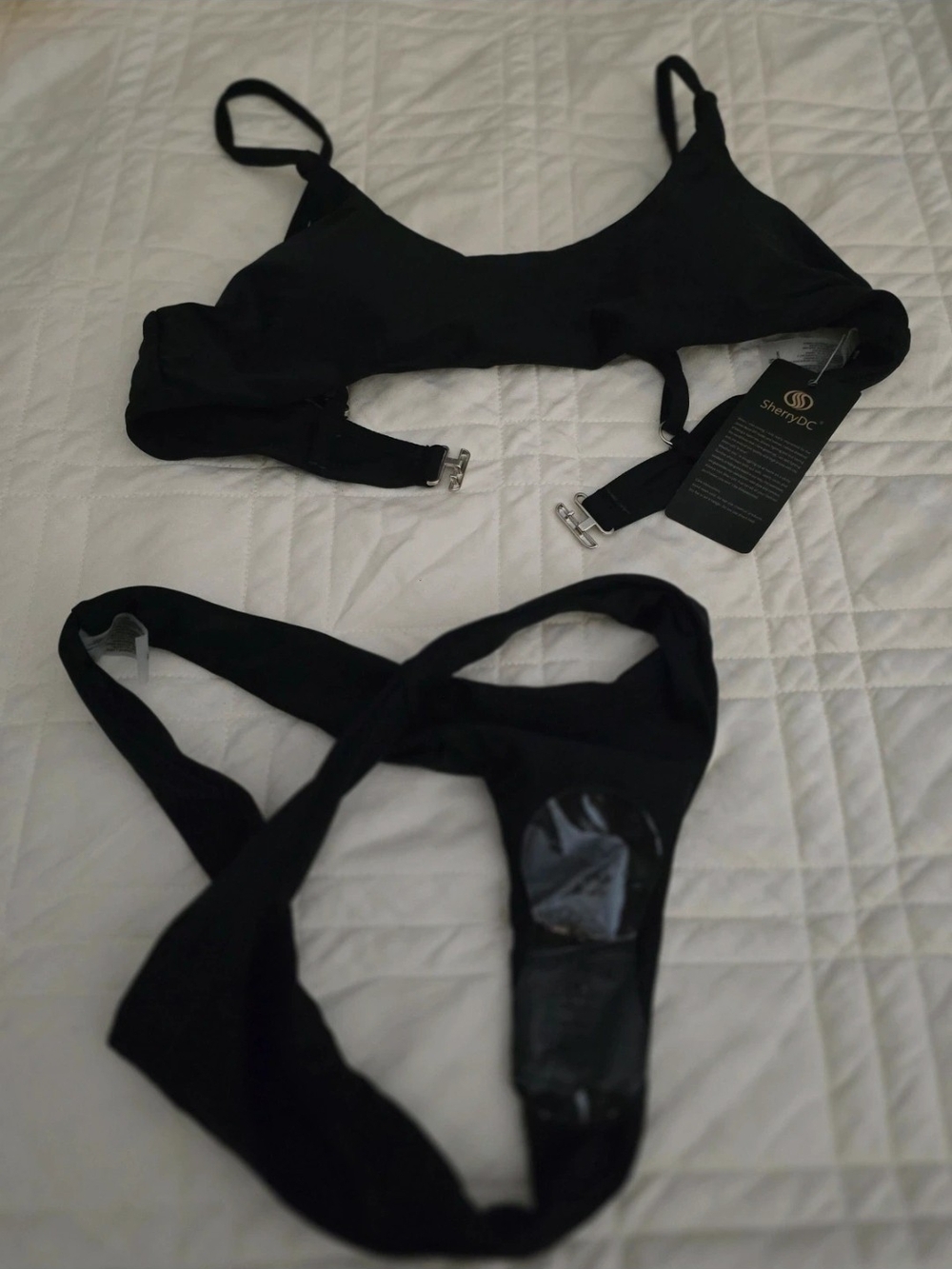 SherryDC Women's Black Bikini Set – Sleek Scoop Top & High-Cut Bottom